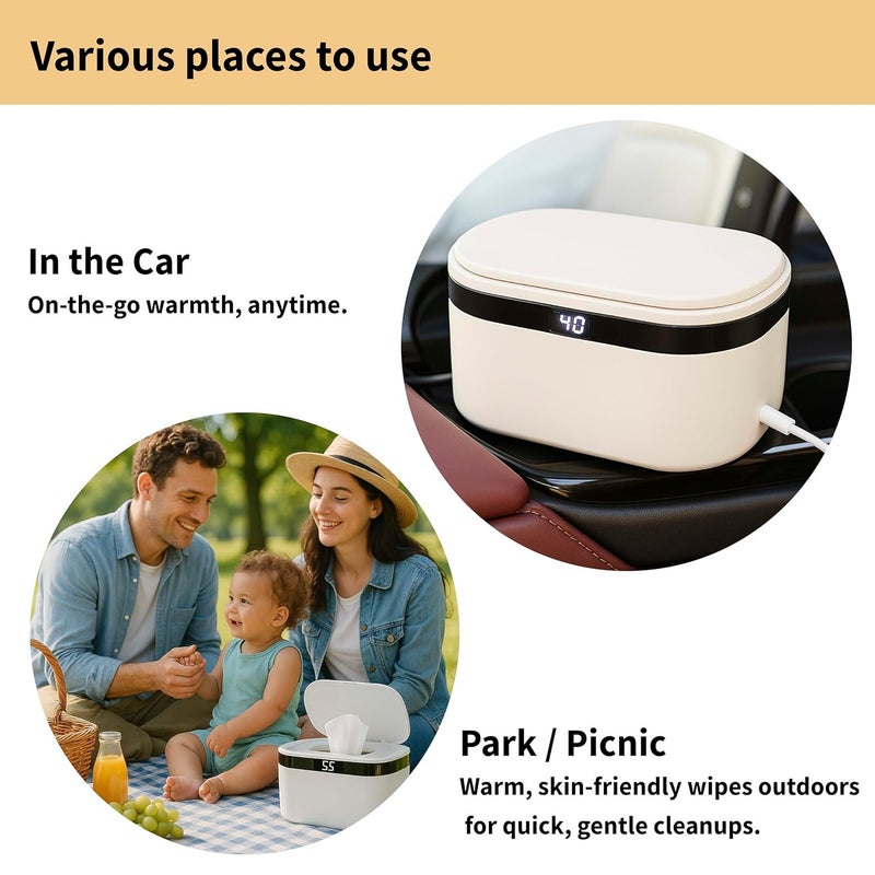 WEEGEEKS Portable Baby Wipe Warmer - USB-Powered, (40°C/104°F to 60°C/140°F) Adjustable Heating, Ultra-Quiet & 0.4kg Lightweight for Travel - Image 4